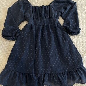 Grace Karin Navy Puff Sleeve Swiss Dot Dress for Girls